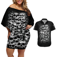 Skull Couples Matching Off Shoulder Short Dress and Hawaiian Shirt Twisted Head Skull - Wonder Print Shop