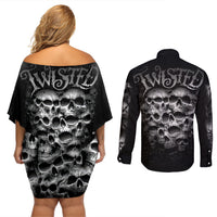 Skull Couples Matching Off Shoulder Short Dress and Long Sleeve Button Shirts Twisted Head Skull - Wonder Print Shop