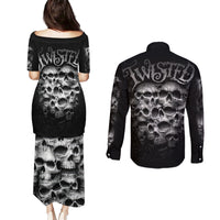 Skull Couples Matching Puletasi Dress and Long Sleeve Button Shirts Twisted Head Skull - Wonder Print Shop