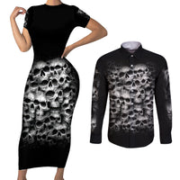 Skull Couples Matching Short Sleeve Bodycon Dress and Long Sleeve Button Shirts Twisted Head Skull - Wonder Print Shop