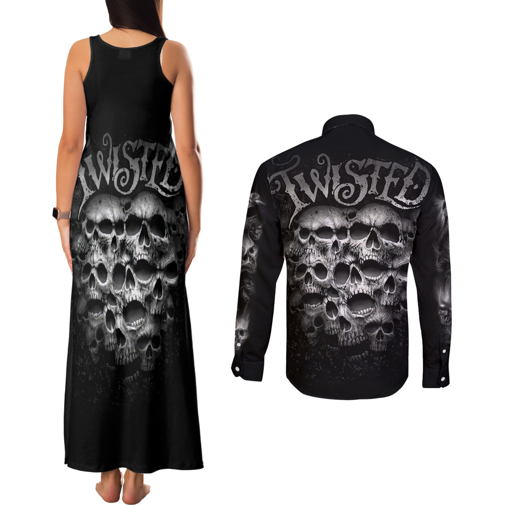 Skull Couples Matching Tank Maxi Dress and Long Sleeve Button Shirts Twisted Head Skull - Wonder Print Shop