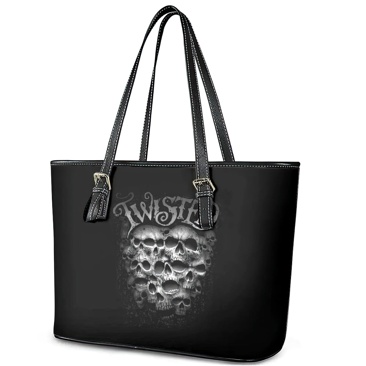 Skull Leather Tote Bag Twisted Head Skull - Wonder Print Shop
