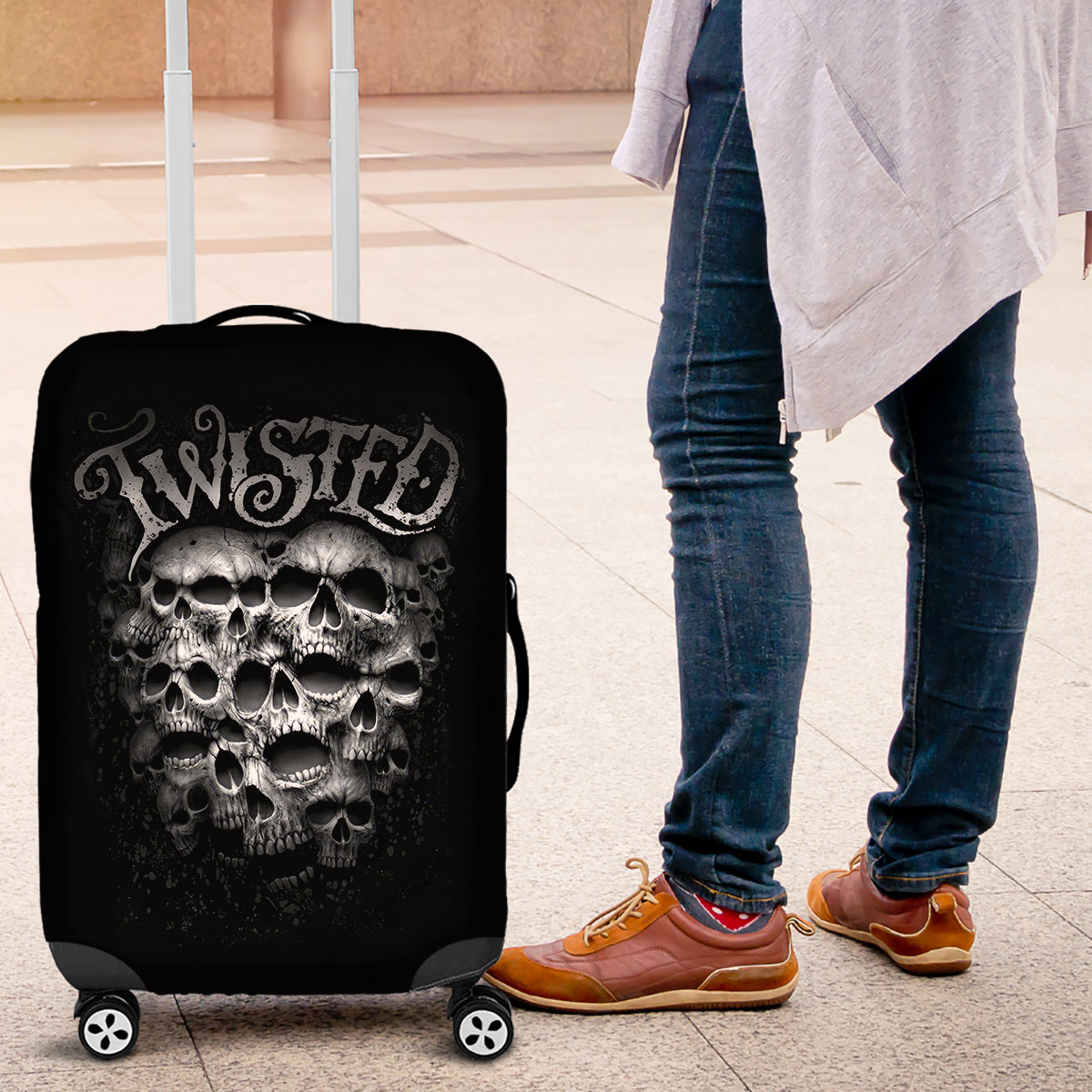 Skull Luggage Cover Twisted Head Skull - Wonder Print Shop