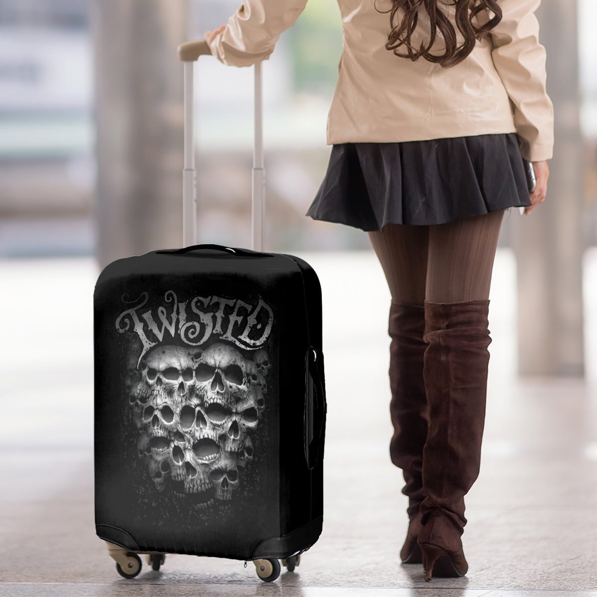 Skull Luggage Cover Twisted Head Skull - Wonder Print Shop