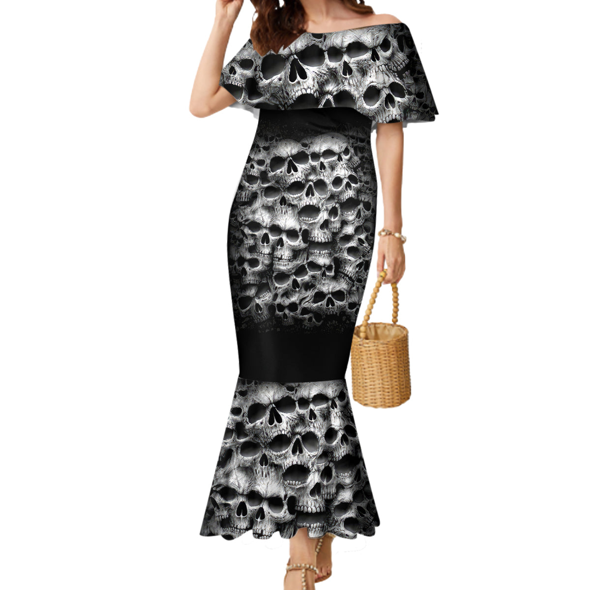 Skull Mermaid Dress Twisted Head Skull - Wonder Print Shop