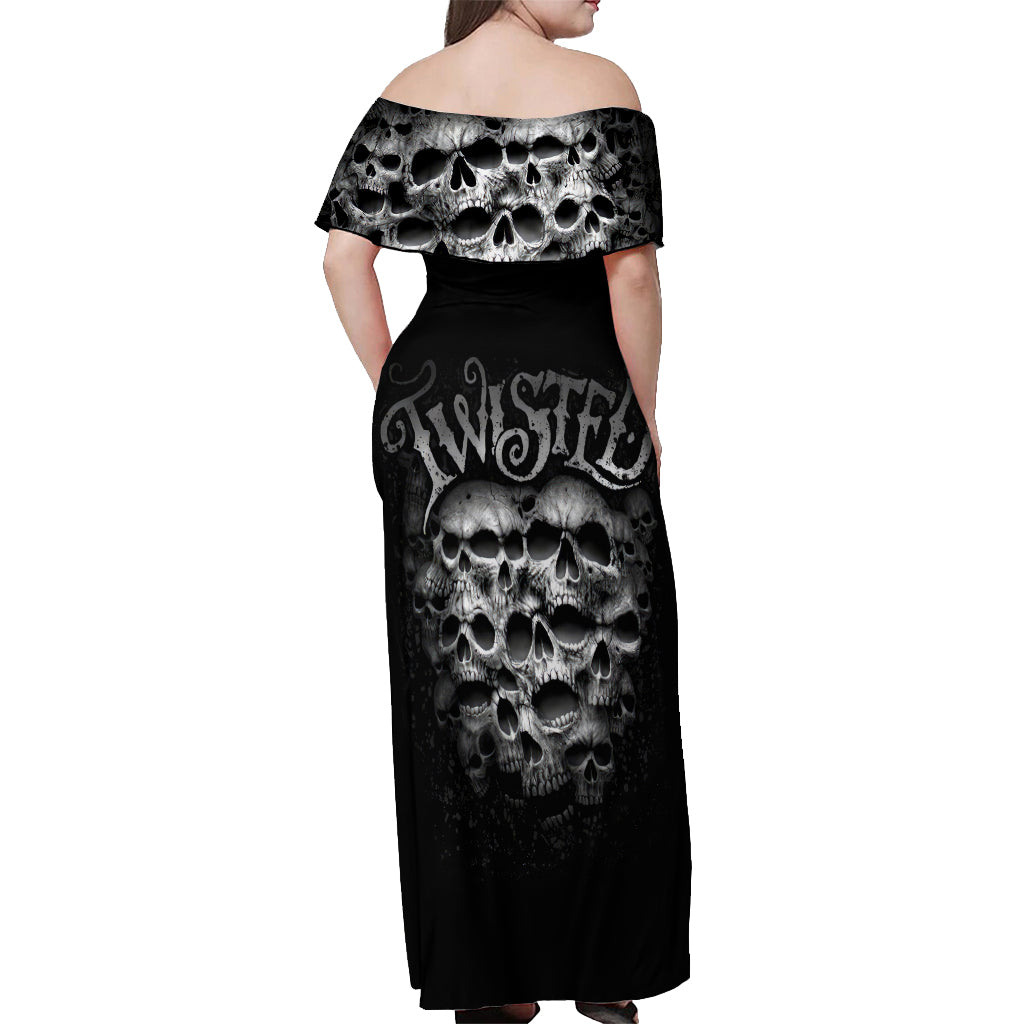 Skull Off Shoulder Maxi Dress Twisted Head Skull - Wonder Print Shop
