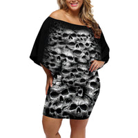 Skull Off Shoulder Short Dress Twisted Head Skull - Wonder Print Shop