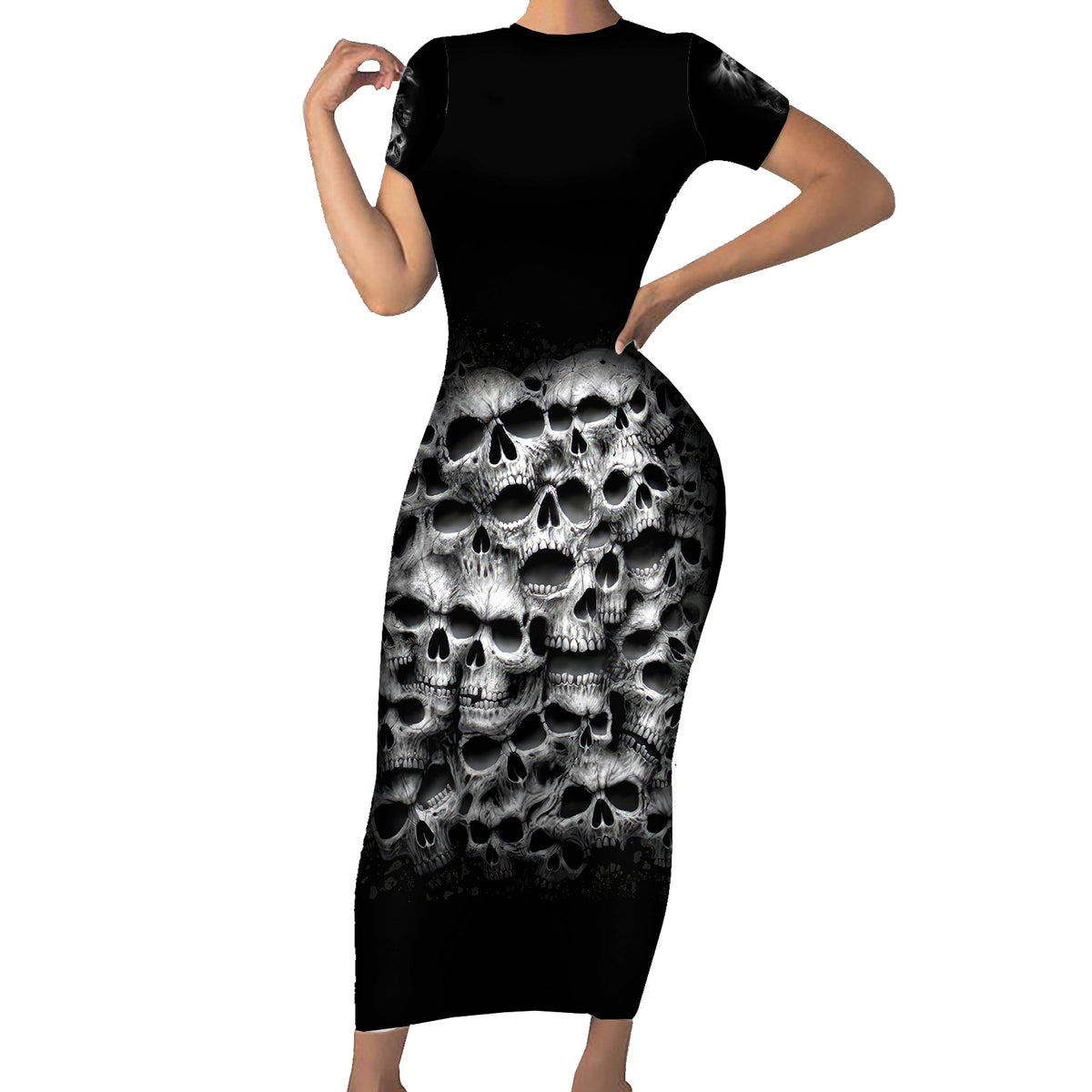 Skull Short Sleeve Bodycon Dress Twisted Head Skull - Wonder Print Shop