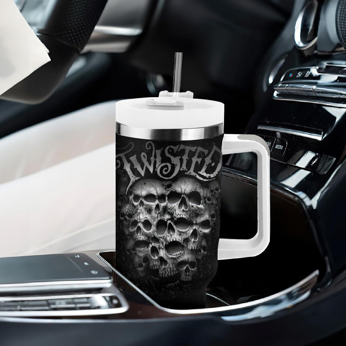 Skull Tumbler With Handle Twisted Head Skull - Wonder Print Shop