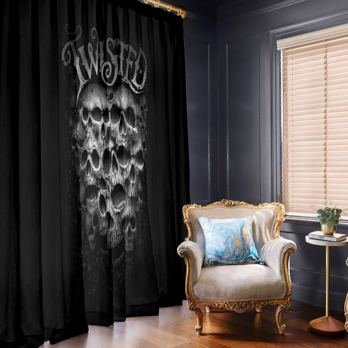 Skull Window Curtain Twisted Head Skull - Wonder Print Shop