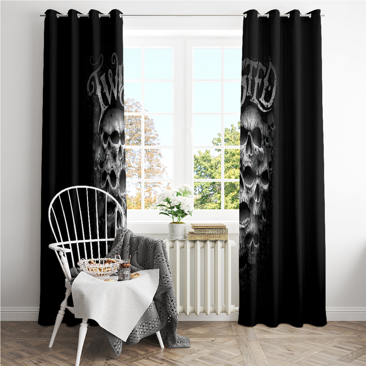 Skull Window Curtain Twisted Head Skull - Wonder Print Shop