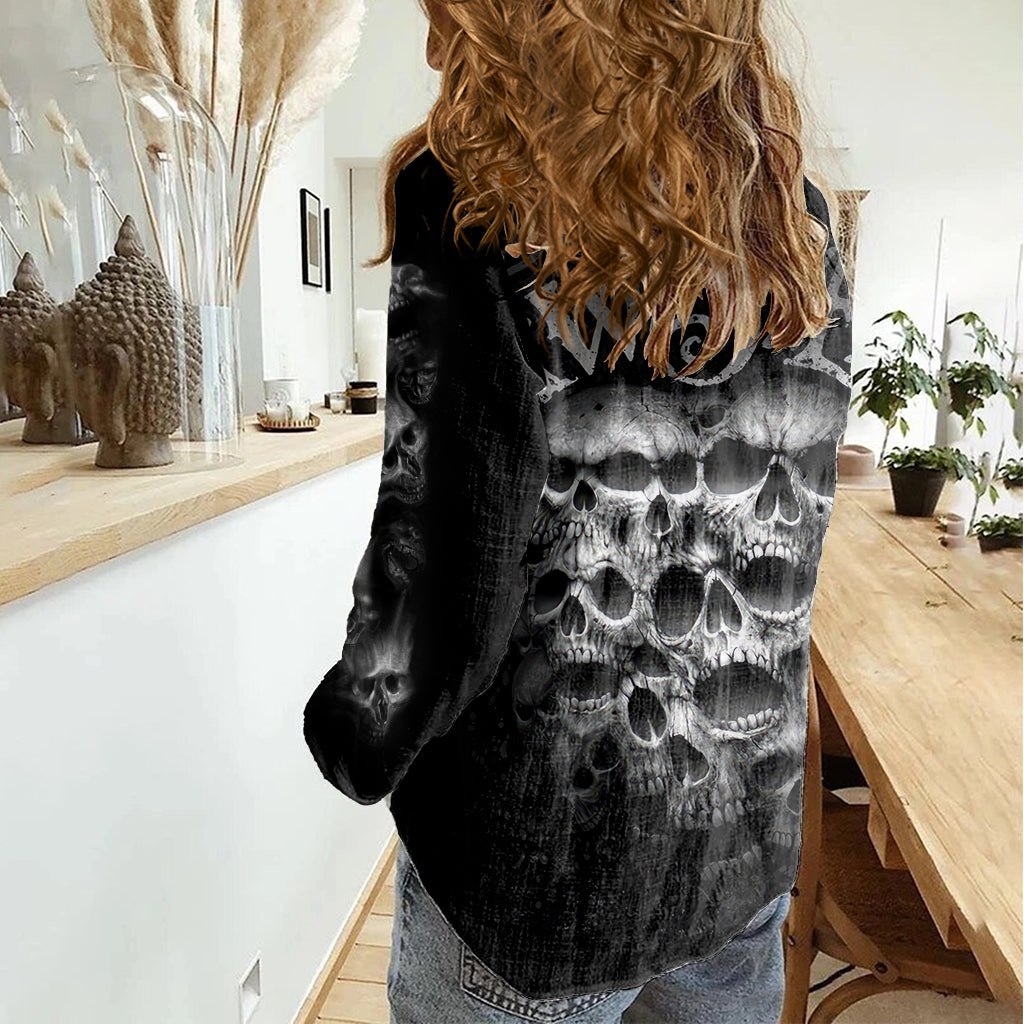 Skull Women Casual Shirt Twisted Head Skull - Wonder Print Shop