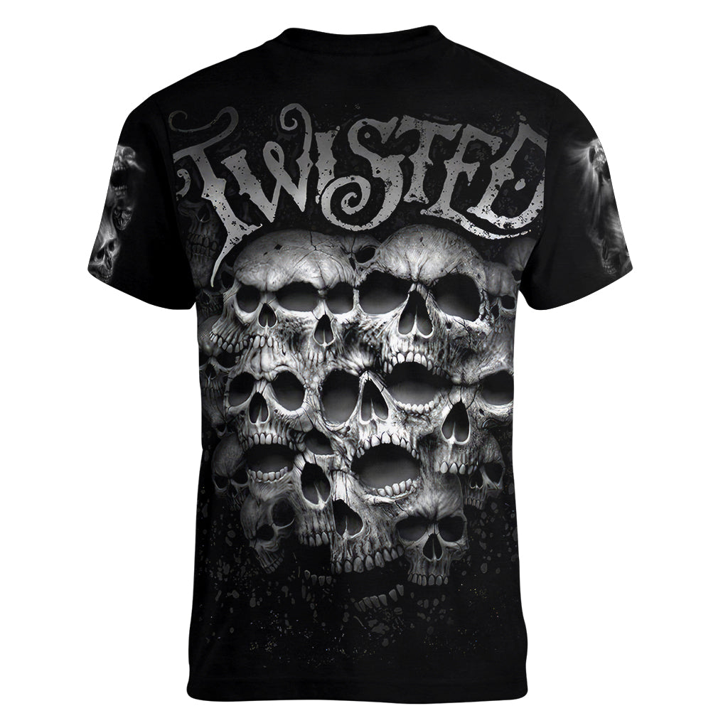 Skull Women V Neck T Shirt Twisted Head Skull - Wonder Print Shop