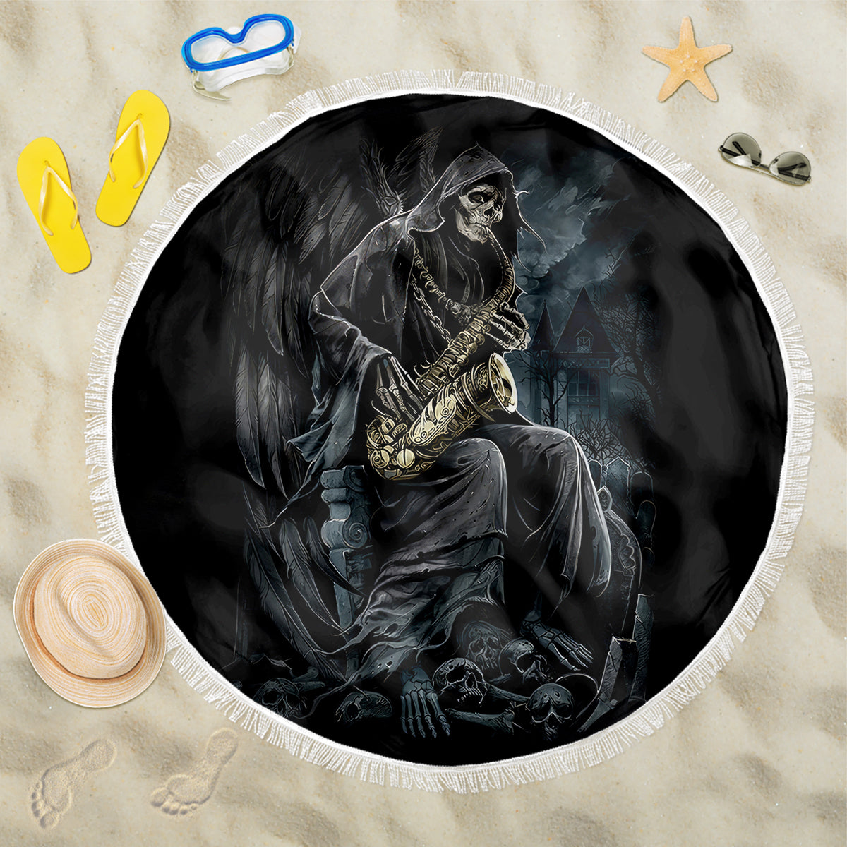 Skull Beach Blanket Musician Of Death - Wonder Print Shop