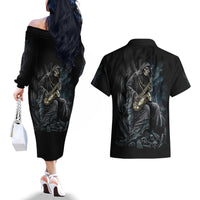 Skull Couples Matching Off The Shoulder Long Sleeve Dress and Hawaiian Shirt Musician Of Death - Wonder Print Shop