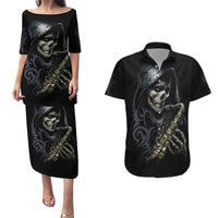 Skull Couples Matching Puletasi Dress and Hawaiian Shirt Musician Of Death - Wonder Print Shop