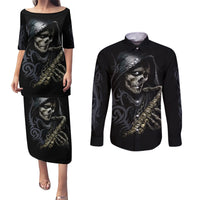 Skull Couples Matching Puletasi Dress and Long Sleeve Button Shirts Musician Of Death - Wonder Print Shop