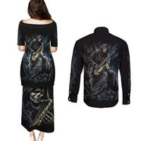 Skull Couples Matching Puletasi Dress and Long Sleeve Button Shirts Musician Of Death - Wonder Print Shop