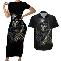 Skull Couples Matching Short Sleeve Bodycon Dress and Hawaiian Shirt Musician Of Death - Wonder Print Shop