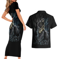Skull Couples Matching Short Sleeve Bodycon Dress and Hawaiian Shirt Musician Of Death - Wonder Print Shop