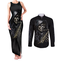 Skull Couples Matching Tank Maxi Dress and Long Sleeve Button Shirts Musician Of Death - Wonder Print Shop