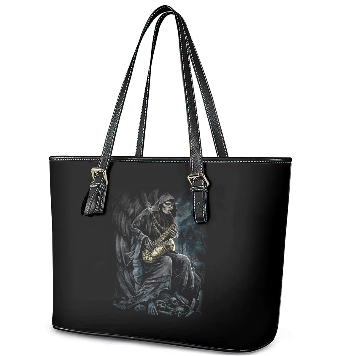 Skull Leather Tote Bag Musician Of Death - Wonder Print Shop