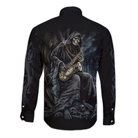 Skull Long Sleeve Button Shirt Musician Of Death - Wonder Print Shop
