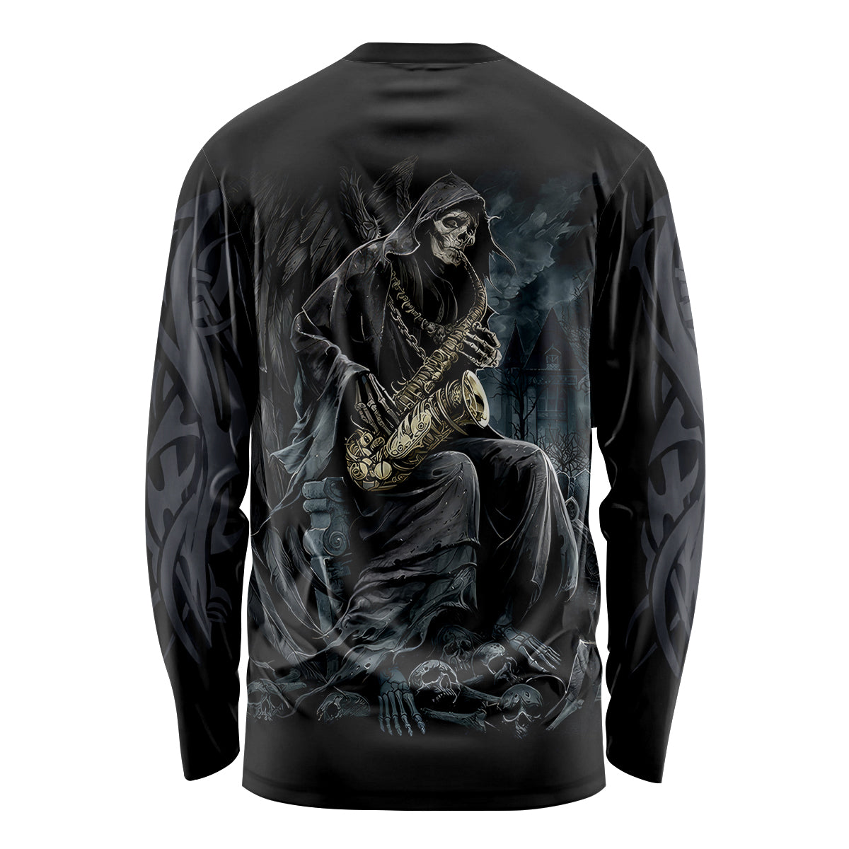 Skull Long Sleeve Shirt Musician Of Death - Wonder Print Shop