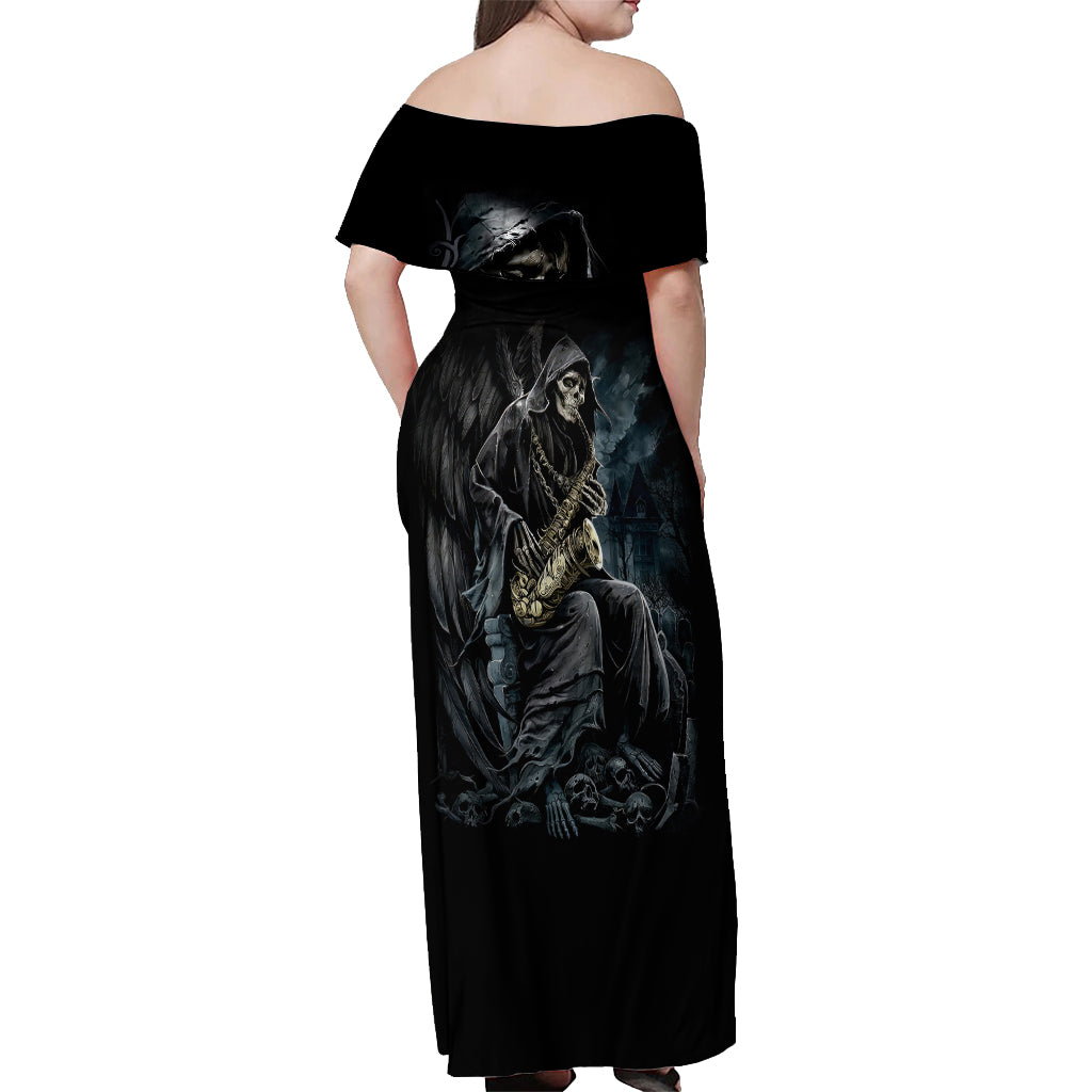 Skull Off Shoulder Maxi Dress Musician Of Death - Wonder Print Shop