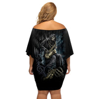 Skull Off Shoulder Short Dress Musician Of Death - Wonder Print Shop