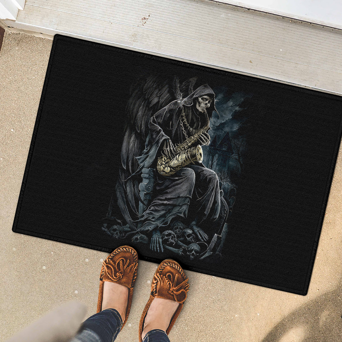 Skull Rubber Doormat Musician Of Death - Wonder Print Shop
