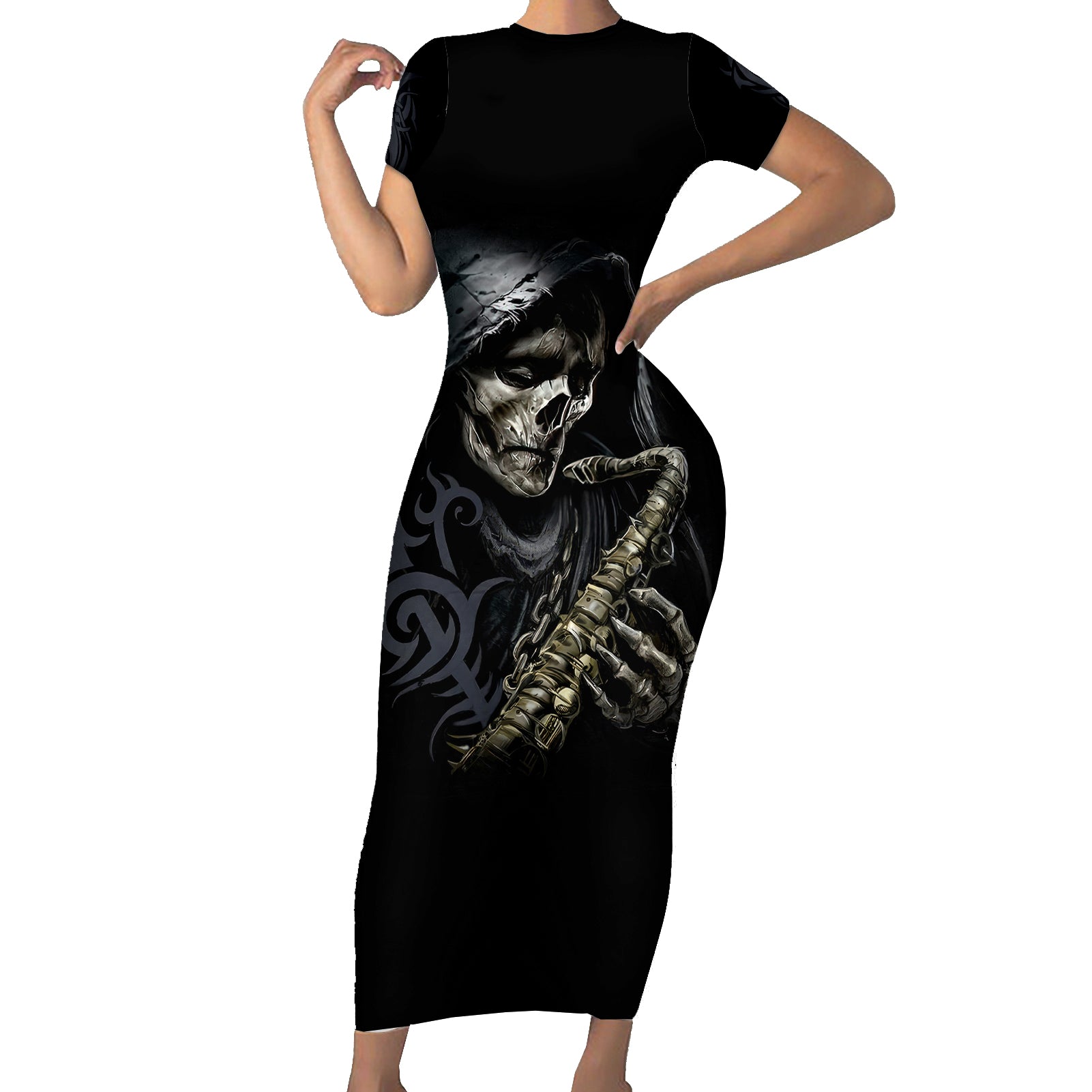 Skull Short Sleeve Bodycon Dress Musician Of Death - Wonder Print Shop