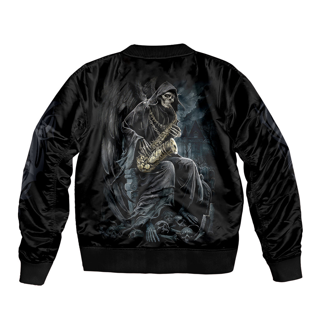 Skull Sleeve Zip Bomber Jacket Musician Of Death - Wonder Print Shop