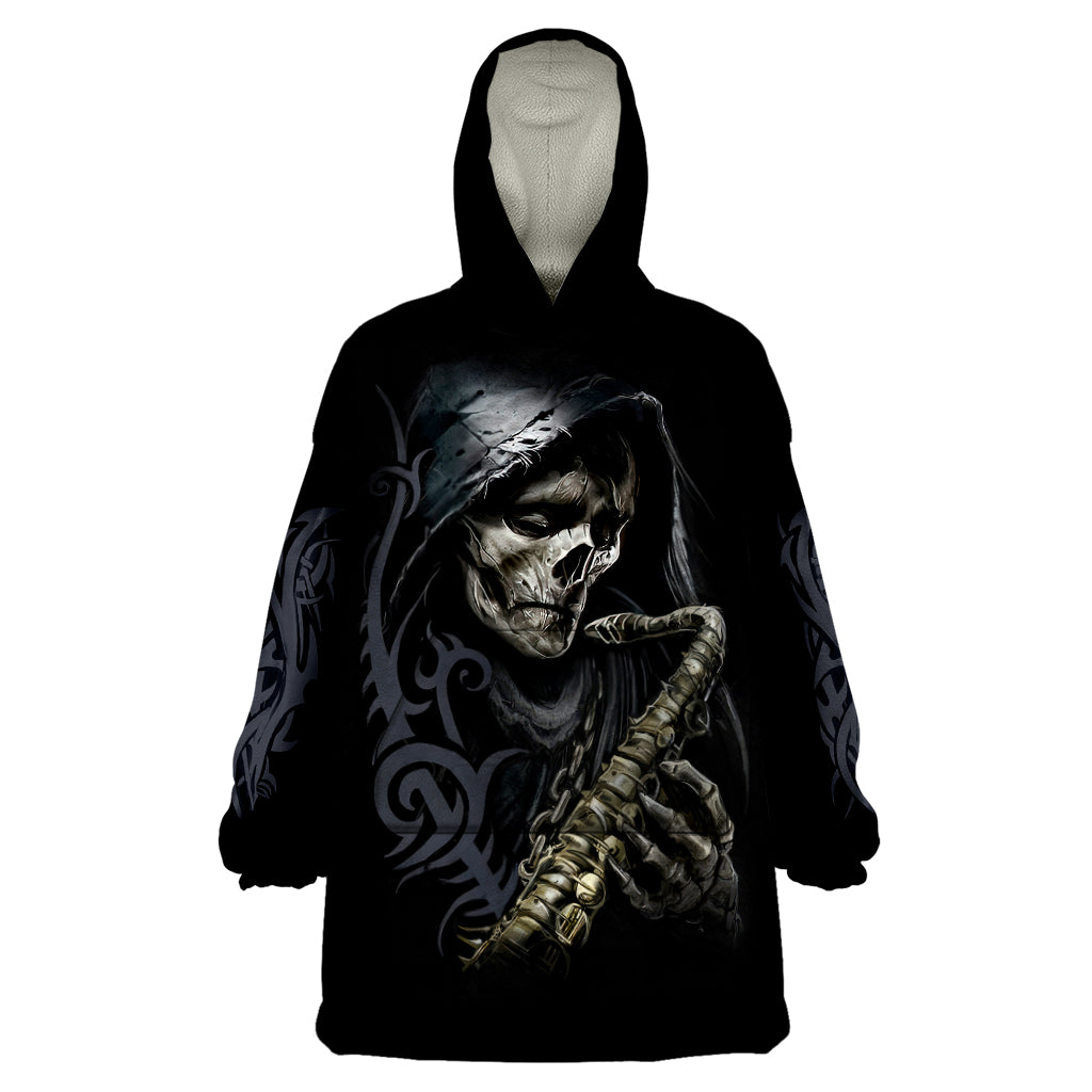 Skull Wearable Blanket Hoodie Musician Of Death - Wonder Print Shop