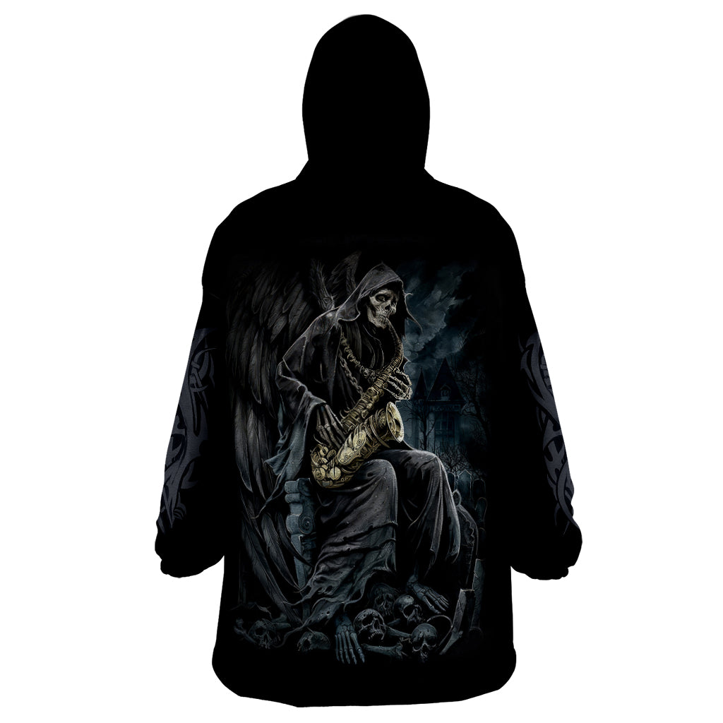 Skull Wearable Blanket Hoodie Musician Of Death - Wonder Print Shop