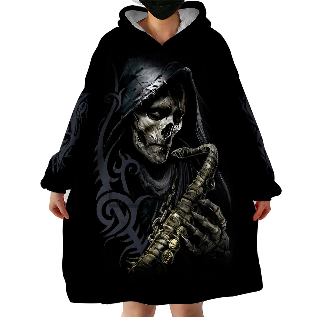 Skull Wearable Blanket Hoodie Musician Of Death - Wonder Print Shop