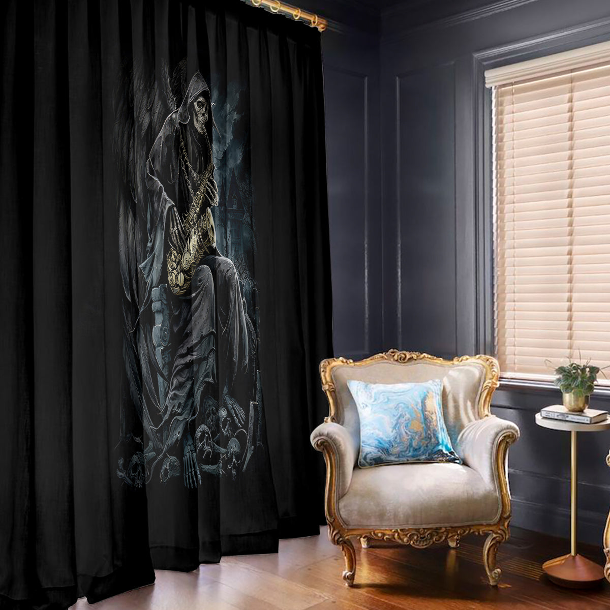 Skull Window Curtain Musician Of Death - Wonder Print Shop