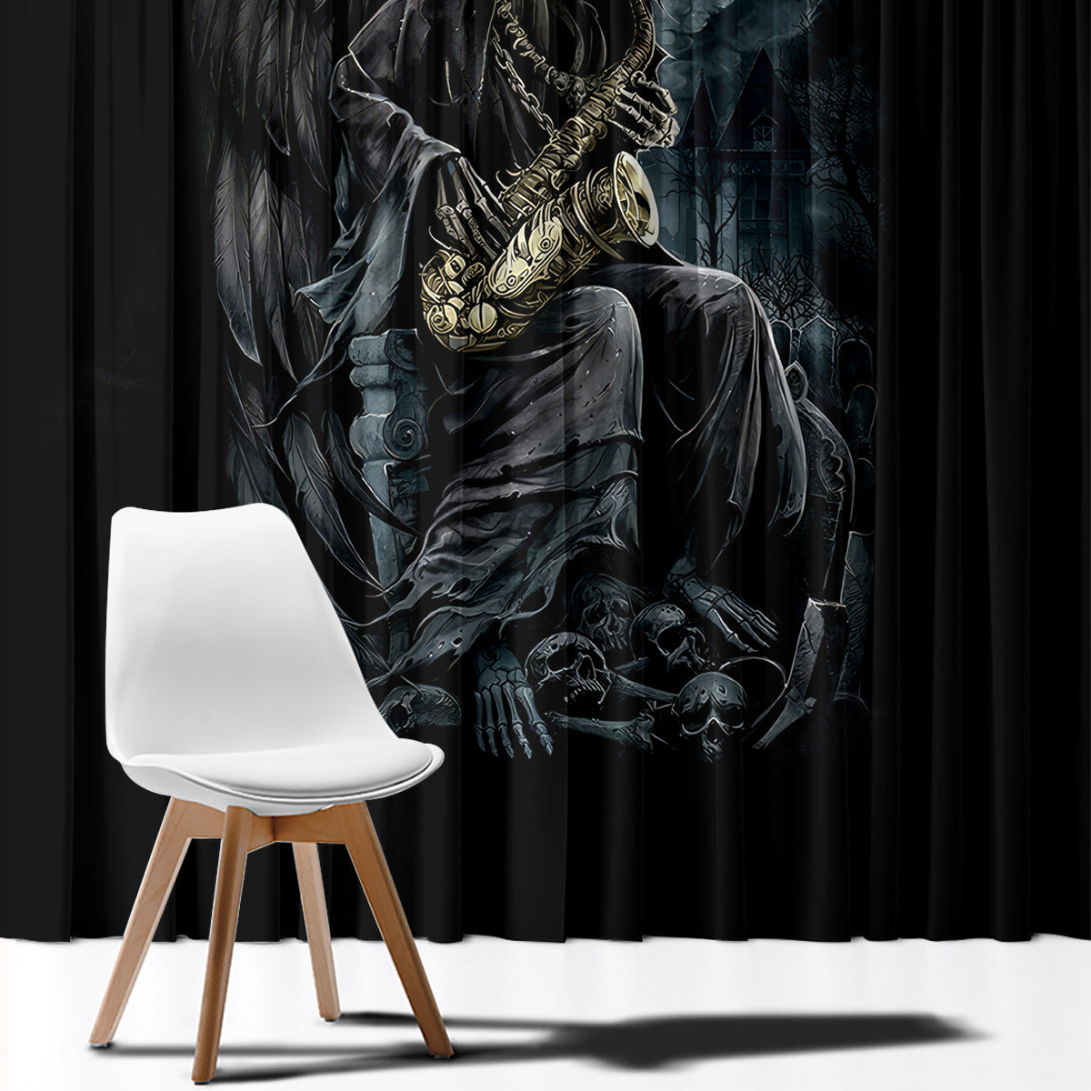 Skull Window Curtain Musician Of Death - Wonder Print Shop