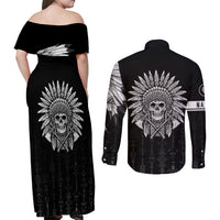 Skull Couples Matching Off Shoulder Maxi Dress and Long Sleeve Button Shirts Chief Skeleton - Wonder Print Shop