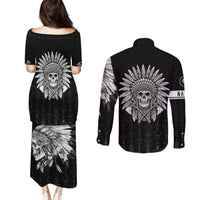 Skull Couples Matching Puletasi Dress and Long Sleeve Button Shirts Chief Skeleton - Wonder Print Shop