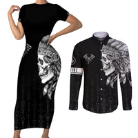 Skull Couples Matching Short Sleeve Bodycon Dress and Long Sleeve Button Shirts Chief Skeleton - Wonder Print Shop
