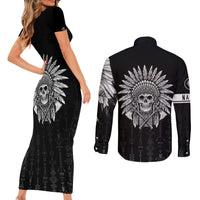 Skull Couples Matching Short Sleeve Bodycon Dress and Long Sleeve Button Shirts Chief Skeleton - Wonder Print Shop