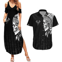 Skull Couples Matching Summer Maxi Dress and Hawaiian Shirt Chief Skeleton - Wonder Print Shop