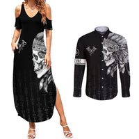 Skull Couples Matching Summer Maxi Dress and Long Sleeve Button Shirts Chief Skeleton - Wonder Print Shop