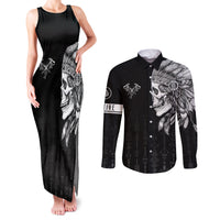 Skull Couples Matching Tank Maxi Dress and Long Sleeve Button Shirts Chief Skeleton - Wonder Print Shop