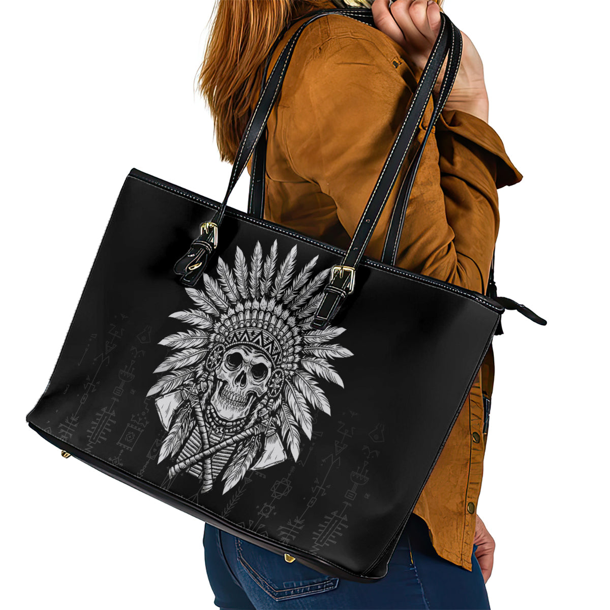 Skull Leather Tote Bag Chief Skeleton - Wonder Print Shop