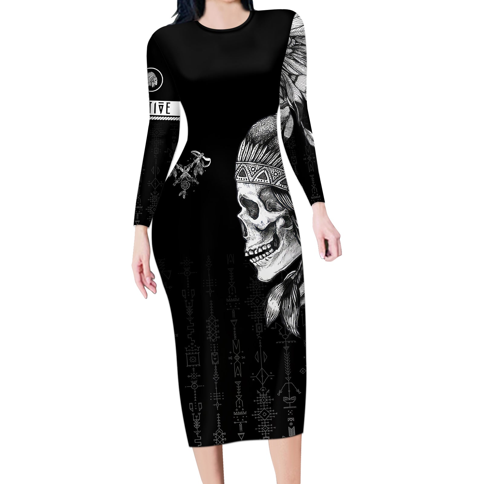 Skull Long Sleeve Bodycon Dress Chief Skeleton - Wonder Print Shop