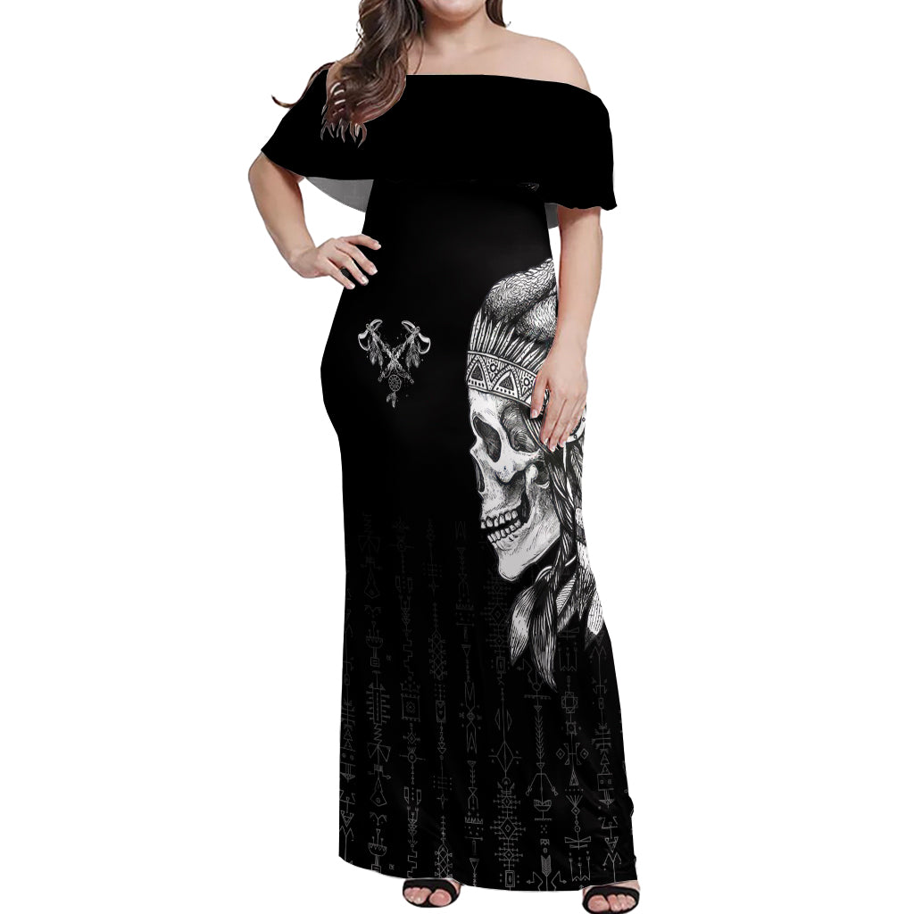 Skull Off Shoulder Maxi Dress Chief Skeleton - Wonder Print Shop