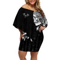 Skull Off Shoulder Short Dress Chief Skeleton - Wonder Print Shop