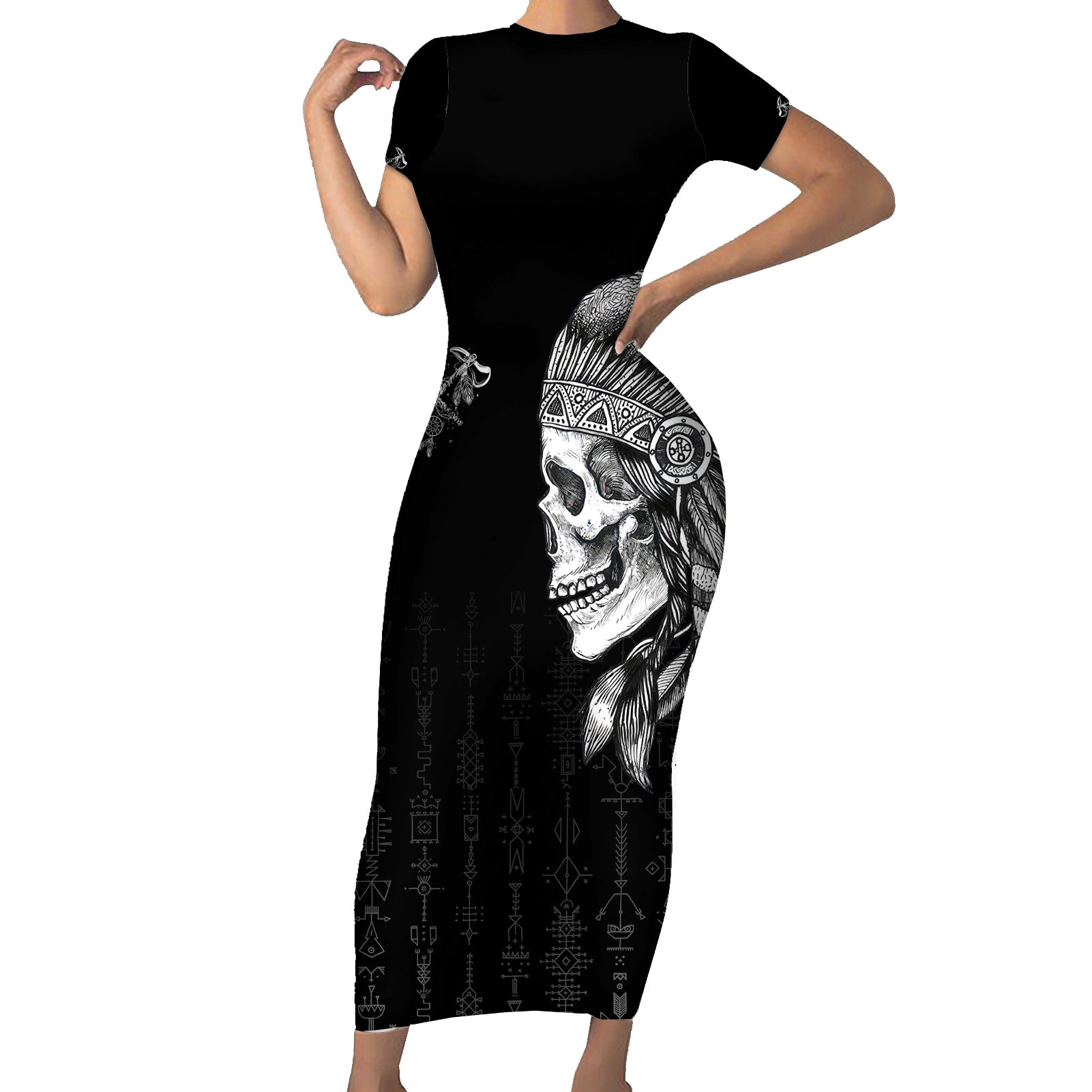 Skull Short Sleeve Bodycon Dress Chief Skeleton - Wonder Print Shop